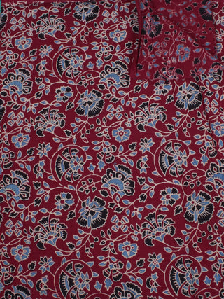 Maroon Ivory Grey Black Ajrakh Block Printed Cotton Fabric Per Meter - F0916689