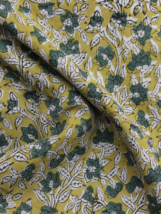 Mustard Yellow Military Green Ivory  Hand Block Printed Cotton Fabric Per Meter - F001F1132