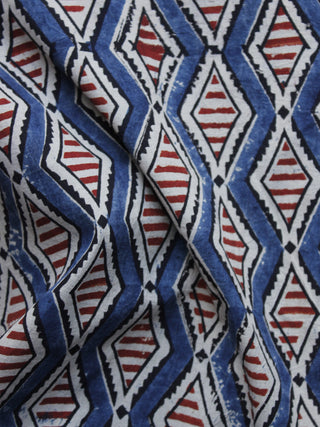 Indigo Ivory Maroon Black Ajrakh Hand Block Printed Cotton Blouse Fabric - BPA017
