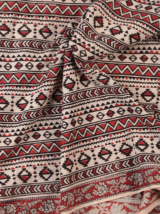 OffWhite Red Black Hand Block Printed Cotton Fabric Per Meter - F001F2452