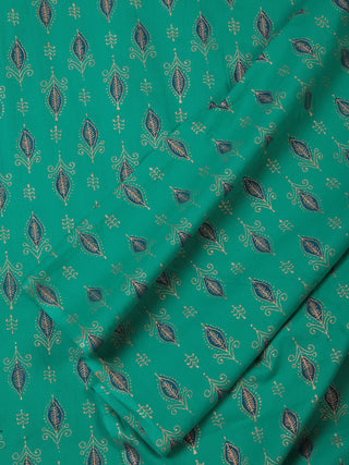 Green Blue Golden Block Printed Cotton Fabric Per Meter - F001F2385