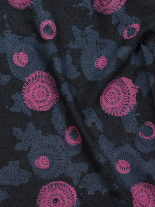Dark Indigo Pink Grey Blue Hand Block Printed Cotton Fabric Per Meter - F001F784