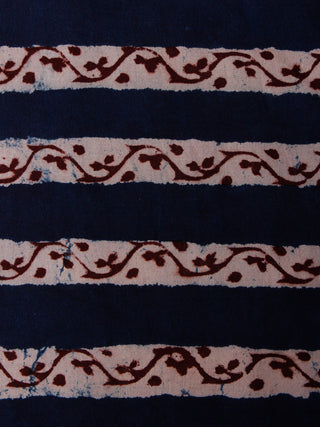 Indigo Maroon Black Hand Block Printed Cotton Cambric Fabric Per Meter - F0916188