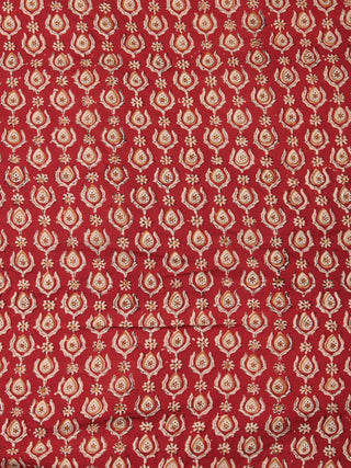 Rust Red Beige Hand Block Printed Cotton Fabric Per Meter - F001F2454