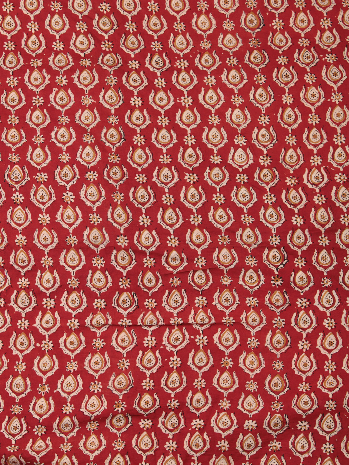 Rust Red Beige Hand Block Printed Cotton Fabric Per Meter - F001F2454