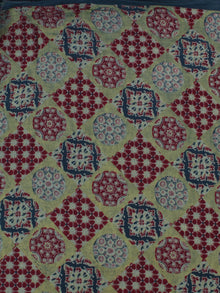 Green Maroon Ivory Blue Ajrakh Block Printed Cotton Fabric Per Meter - F0916690
