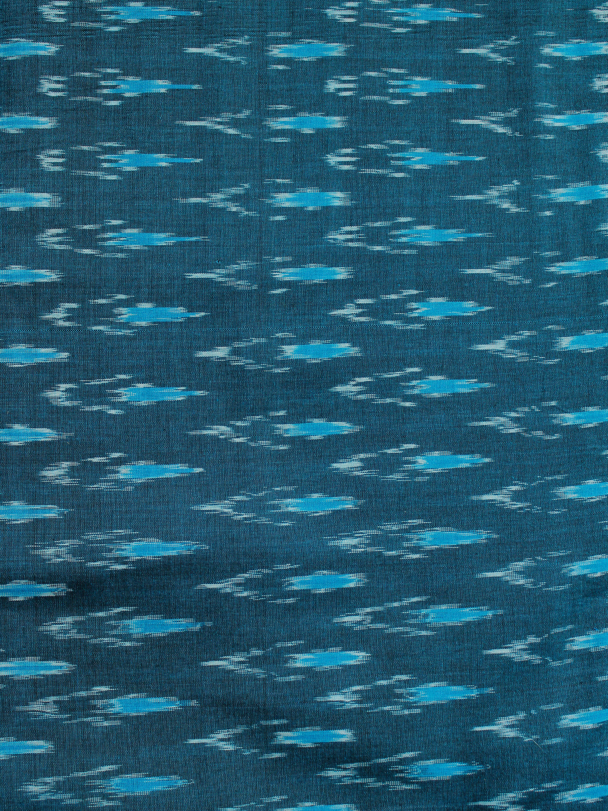 Teal Blue Ivory Pochampally Hand Weaved Ikat Mercerised Cotton Fabric Per Meter - F002F1964