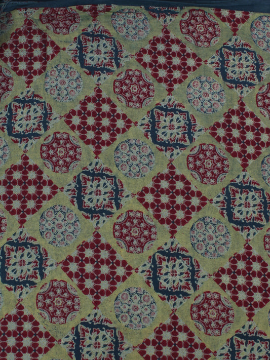 Green Maroon Ivory Blue Ajrakh Block Printed Cotton Fabric Per Meter - F0916690