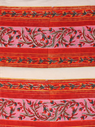 Red Pink Bottle Green Hand Block Printed Cotton Fabric Per Meter - F001F2358