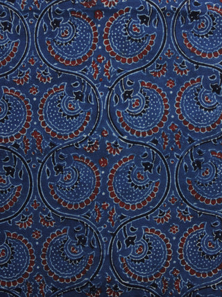 Indigo Brown Black Ivory Ajrakh Hand Block Printed Cotton Blouse Fabric - BPA018