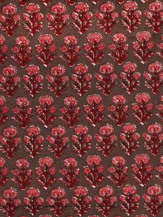 Charcoal Green Pink Marron Hand Block Printed Cotton Fabric Per Meter - F001F2006