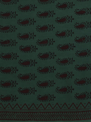 Bottle Green Maroon Bagh Printed Cotton Fabric Per Meter - F005F2070