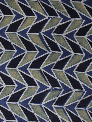 Indigo Black Olive Green  Ajrakh Printed Cotton Fabric Per Meter - F003F1174