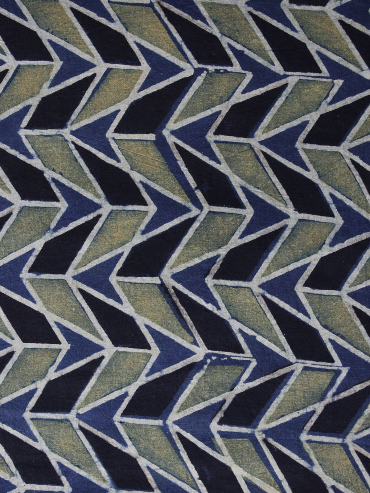 Indigo Black Olive Green  Ajrakh Printed Cotton Fabric Per Meter - F003F1174