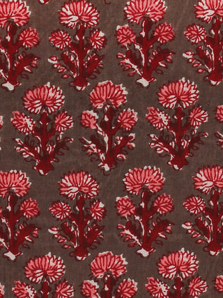 Charcoal Green Pink Marron Hand Block Printed Cotton Fabric Per Meter - F001F2006