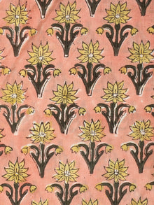 Coral Grey Yellow Hand Block Printed Cotton Fabric Per Meter - F001F2176