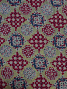 Green Maroon Ivory Blue Ajrakh Block Printed Cotton Fabric Per Meter - F0916690