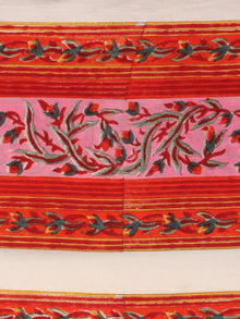 Red Pink Bottle Green Hand Block Printed Cotton Fabric Per Meter - F001F2358