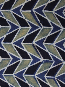 Indigo Black Olive Green  Ajrakh Printed Cotton Fabric Per Meter - F003F1174