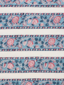 Sky Blue Pink White Hand Block Printed Cotton Fabric Per Meter - F001F2221