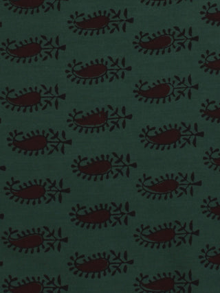 Bottle Green Maroon Bagh Printed Cotton Fabric Per Meter - F005F2070