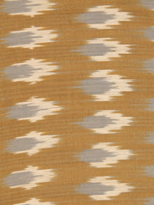 Mud Brown Ivory Grey Hand Woven Ikat Handloom Cotton Fabric Per Meter - F002F2435