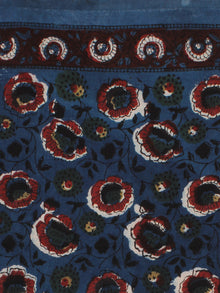 Indigo Maroon Green Hand Block Printed Cotton Fabric Per Meter - F001F2256