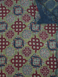 Green Maroon Ivory Blue Ajrakh Block Printed Cotton Fabric Per Meter - F0916690