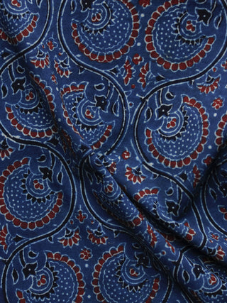 Indigo Brown Black Ivory Ajrakh Hand Block Printed Cotton Blouse Fabric - BPA018