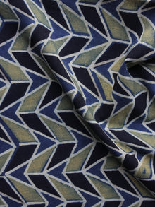 Indigo Black Olive Green  Ajrakh Printed Cotton Fabric Per Meter - F003F1174