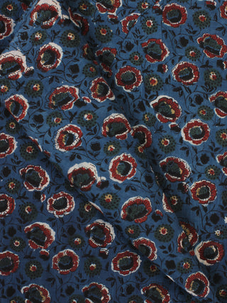 Indigo Maroon Green Hand Block Printed Cotton Fabric Per Meter - F001F2256