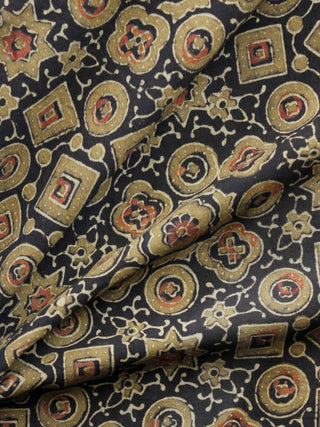Black Olive Green Rust Ajrakh Printed Cotton Fabric Per Meter - F003F1519