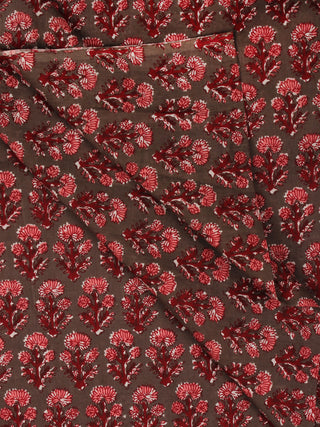 Charcoal Green Pink Marron Hand Block Printed Cotton Fabric Per Meter - F001F2006