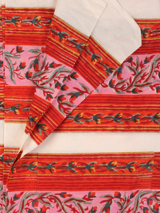 Red Pink Bottle Green Hand Block Printed Cotton Fabric Per Meter - F001F2358