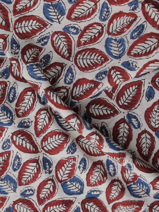 Ivory Red  Blue Hand Block Printed Cotton Fabric Per Meter - F001F1133