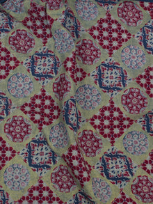 Green Maroon Ivory Blue Ajrakh Block Printed Cotton Fabric Per Meter - F0916690