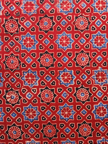 Red Indigo Black Ivory Ajrakh Hand Block Printed Cotton Fabric Per Meter - F003F1593