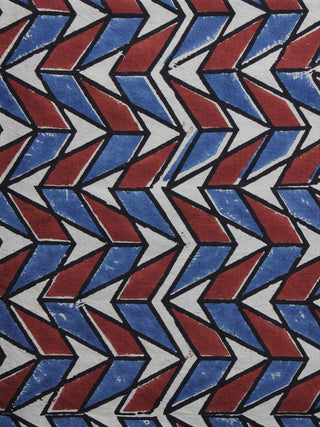 Ivory Red Blue Ajrakh Printed Cotton Fabric Per Meter - F003F1175