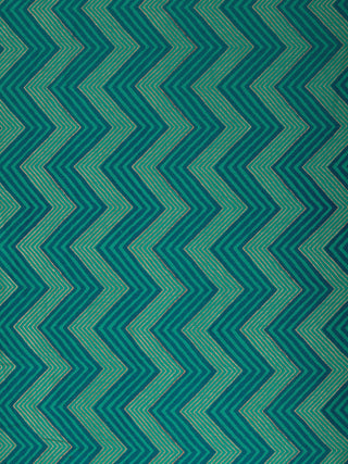 Green Blue Golden Block Printed Cotton Fabric Per Meter - F001F2383