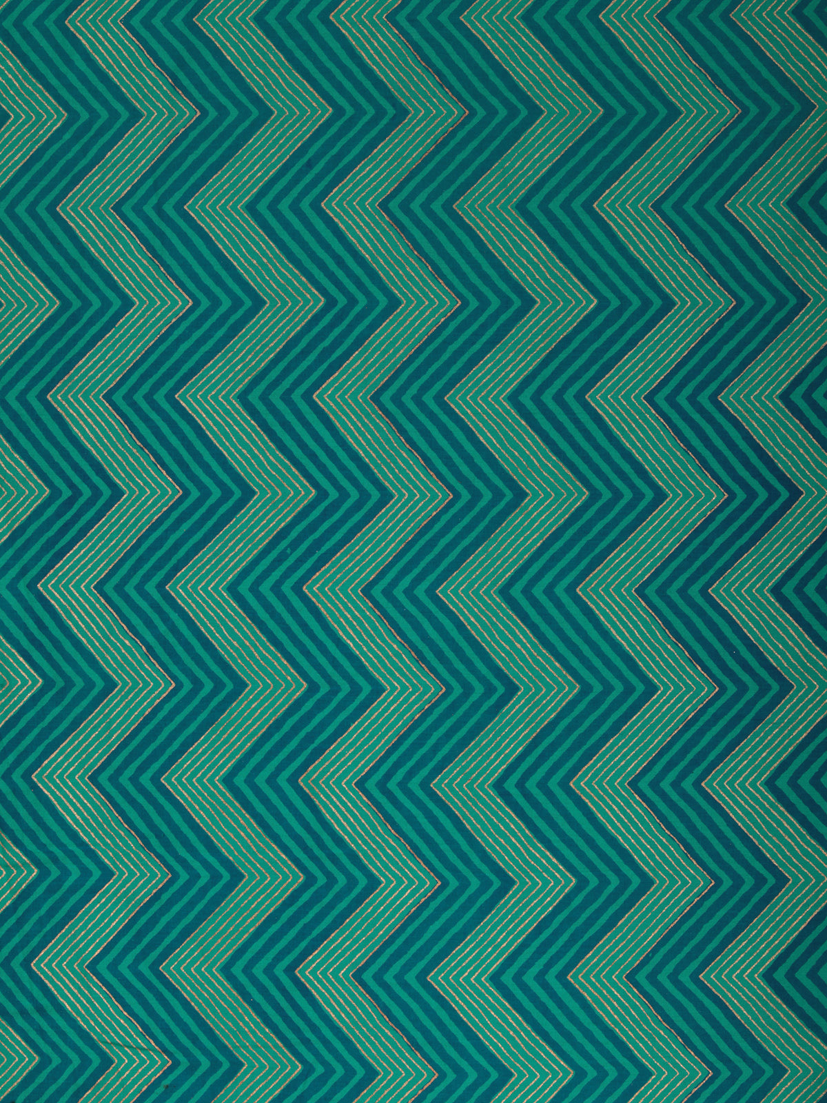 Green Blue Golden Block Printed Cotton Fabric Per Meter - F001F2383