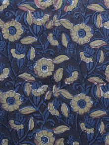 Indigo Blue Brown Pink Ivory  Hand Block Printed Cotton Fabric Per Meter - F001F1134