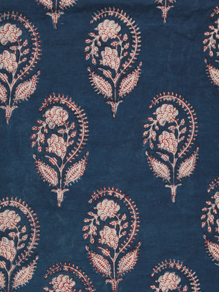 Indigo Red OffWhite Hand Block Printed Cotton Fabric Per Meter - F001F2456