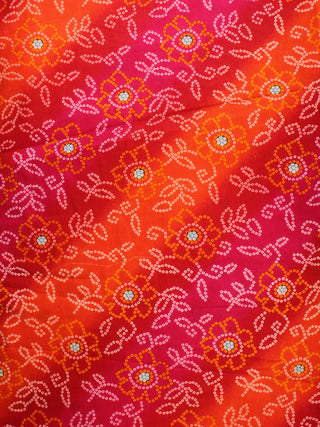 Hot Pink Orange White Bandhini Printed Cotton Fabric Per Meter - F001F2238