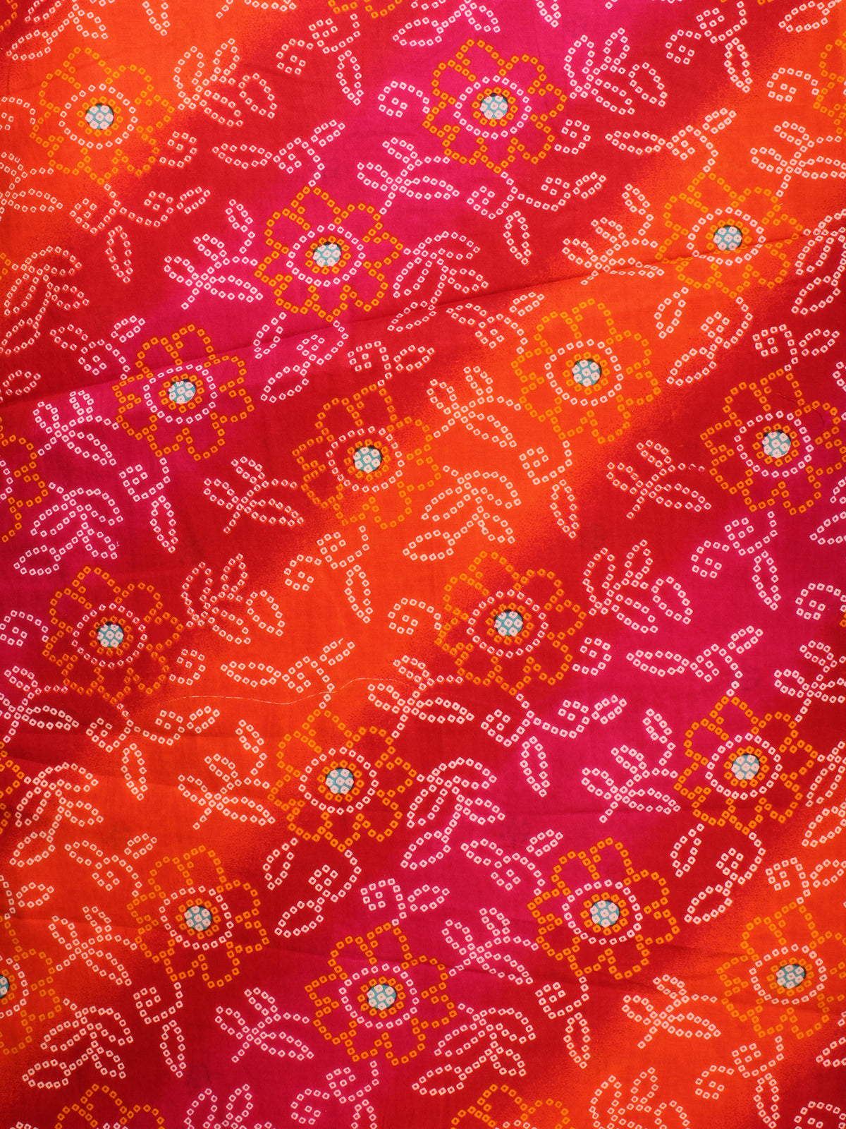 Hot Pink Orange White Bandhini Printed Cotton Fabric Per Meter - F001F2238