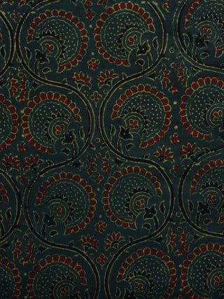Green Brown Black Ajrakh Hand Block Printed Cotton Blouse Fabric - BPA019