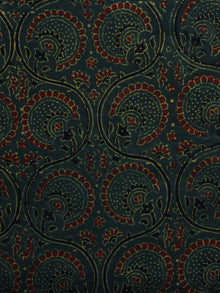 Green Brown Black Ajrakh Hand Block Printed Cotton Blouse Fabric - BPA019