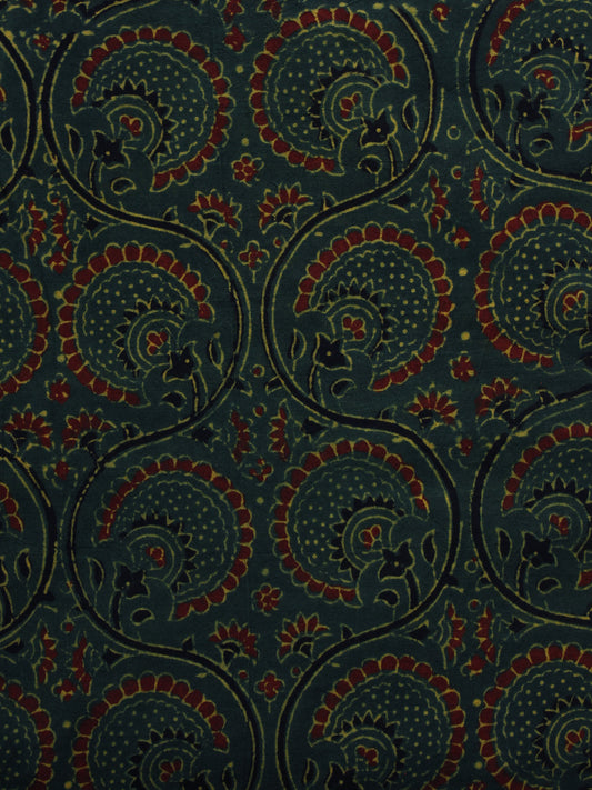 Green Brown Black Ajrakh Hand Block Printed Cotton Blouse Fabric - BPA019