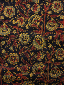 Black Olive Green Yellow Ajrakh Hand Block Printed Cotton Blouse Fabric - BPA0123