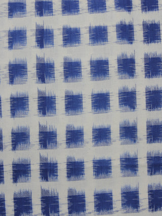 Navy Blue Ivory Pochampally Hand Woven Double Ikat Fabric Per Meter - F002F918