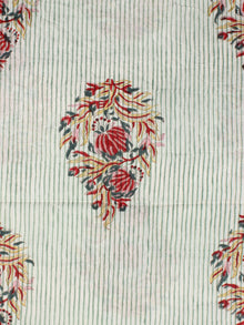 Off White Green Red Hand Block Printed Cotton Fabric Per Meter - F001F2359